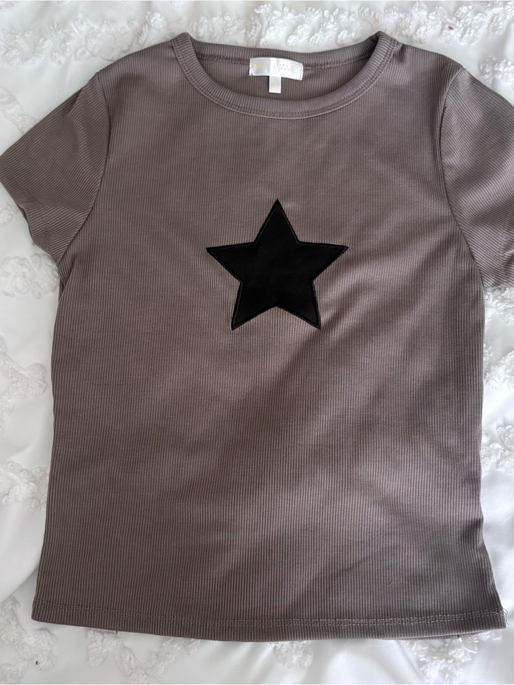 Brown Ribbed Tee with Black Star